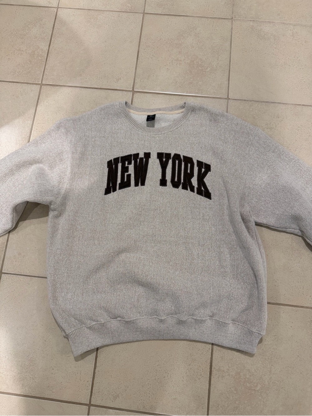 New York Crewneck Sweater - Light Beige with Brown Lettering